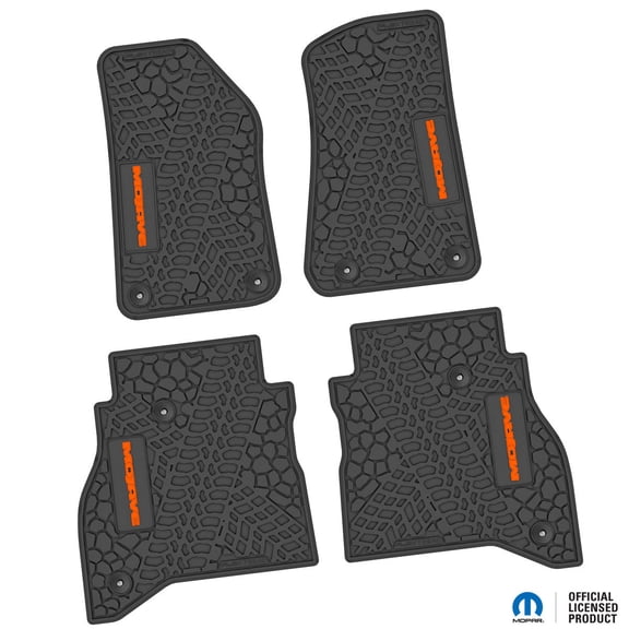 Flextread Floor Mats for 20-24 Jeep Gladiator - Mopar Licensed Factory Fit - Black w/ Orange Mojave Insert - 100% Made in USA