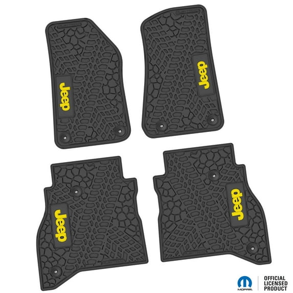 Flextread Floor Mats for 20-24 Jeep Gladiator - Mopar Licensed Factory Fit - Black w/ Yellow Jeep Insert - 100% Made in USA