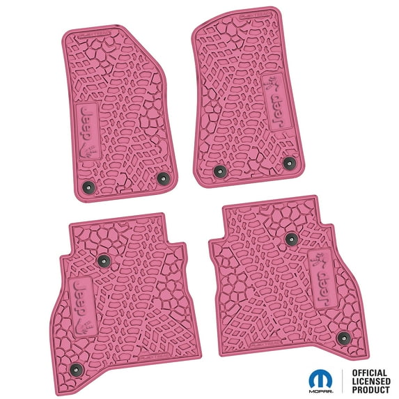 Flextread Floor Mats for 20-24 Jeep Gladiator - Mopar Licensed Factory Fit - Pink w/ Jeep Wave w/o Wheel Insert - 100% Made in USA