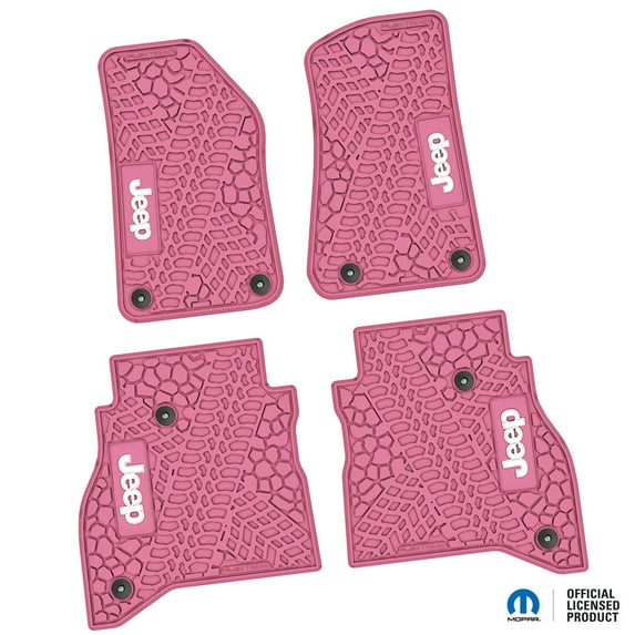 Flextread Floor Mats for 20-24 Jeep Gladiator - Mopar Licensed Factory Fit - Pink w/ White Jeep Insert - 100% Made in USA