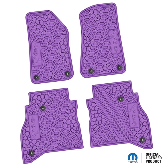 Flextread Floor Mats for 20-24 Jeep Gladiator - Mopar Licensed Factory Fit - Purple w/ Jeep Wave & Wheel Insert - 100% Made in USA