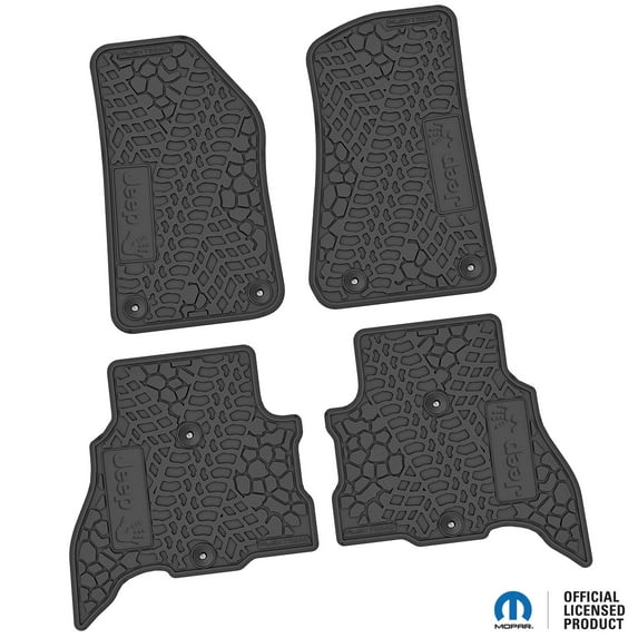 Flextread Floor Mats for 21-24 Jeep Wrangler 4xe - Mopar Licensed Factory Fit - Black w/ Jeep Wave Insert - 100% Made in USA