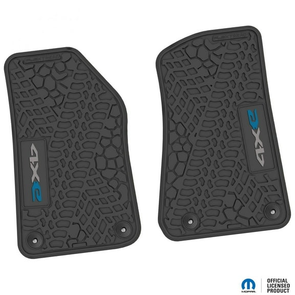 Flextread Floor Mats for 21-24 Jeep Wrangler 4xe - Mopar Licensed Factory Fit - Black w/ Silver '4x' & Blue 'e' Insert - 100% Made in USA