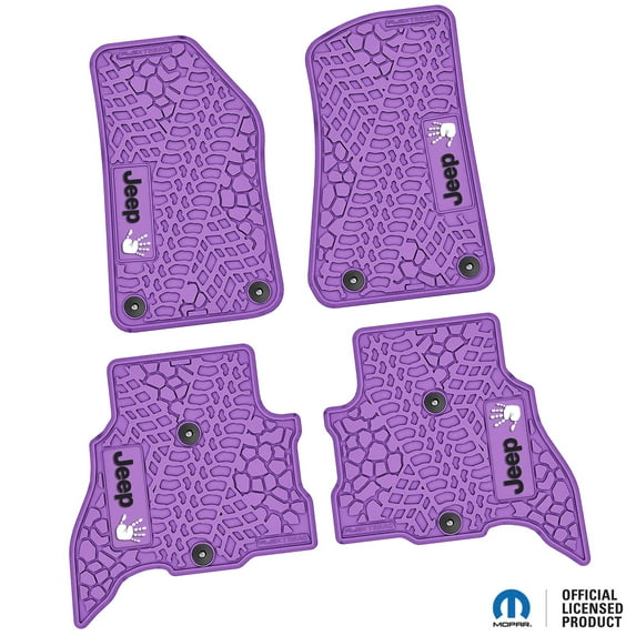 Flextread Floor Mats for 21-24 Jeep Wrangler 4xe - Mopar Licensed Factory Fit - Purple w/ Black & White Jeep Wave Insert - 100% Made in USA