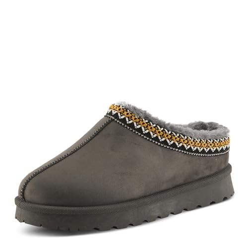 Flexus Alexon Open Back Clog for Women – Faux Suede Slip-On with Faux Fur Lining and Removable Insole – Indoor/Outdoor Comfort