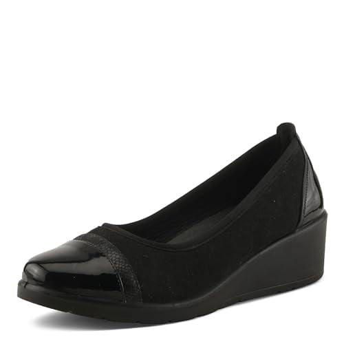 Flexus MACADI Women’s Wedge Loafer – Slip-On Work Shoe with Removable Insole, Faux Patent and Microsuede Upper – Lightweight Comfort Heel