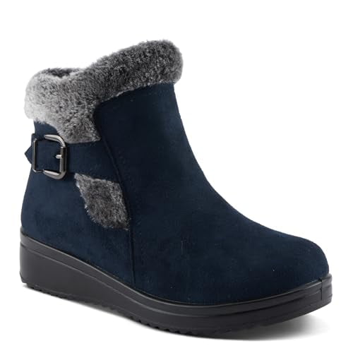 Flexus Santuzza Women's Waterproof Microsuede Bootie with Faux Fur, Flexible Sole, Decorative Buckle, and Zipper Closure – Vegan-Friendly, Cold Weather Comfort