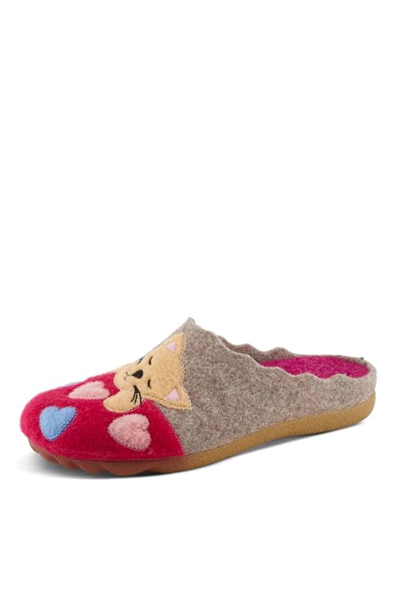 Spring Step Cuttlecat Cute Slippers for Women Indoor - Wool Felt Kitten Embroidery Comfortable Slide On House Shoes for Women