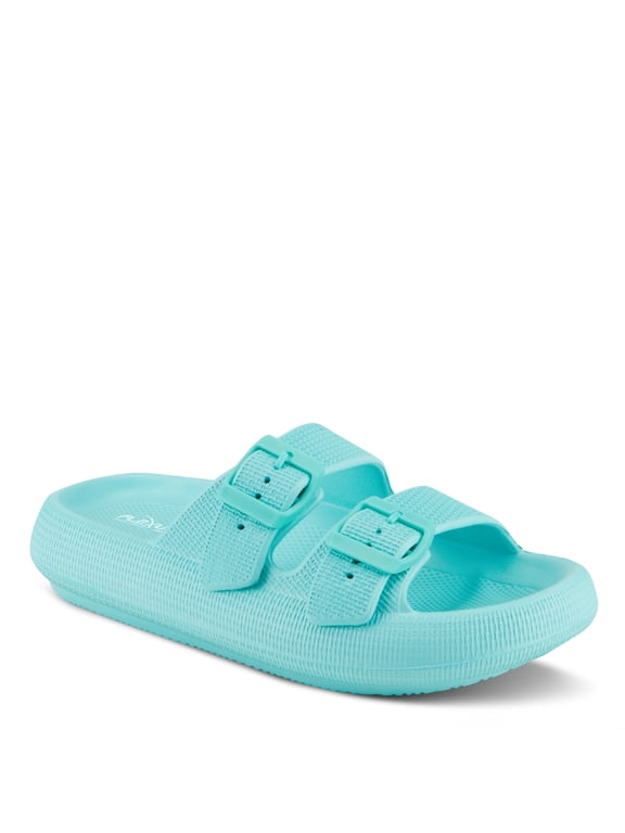 Women's Bubbles Waterproof Slide Sandals with Adjustable Buckle Straps - Cushioned Footbed, Lightweight EVA Sole, Padded Insole, Slip-On Comfort