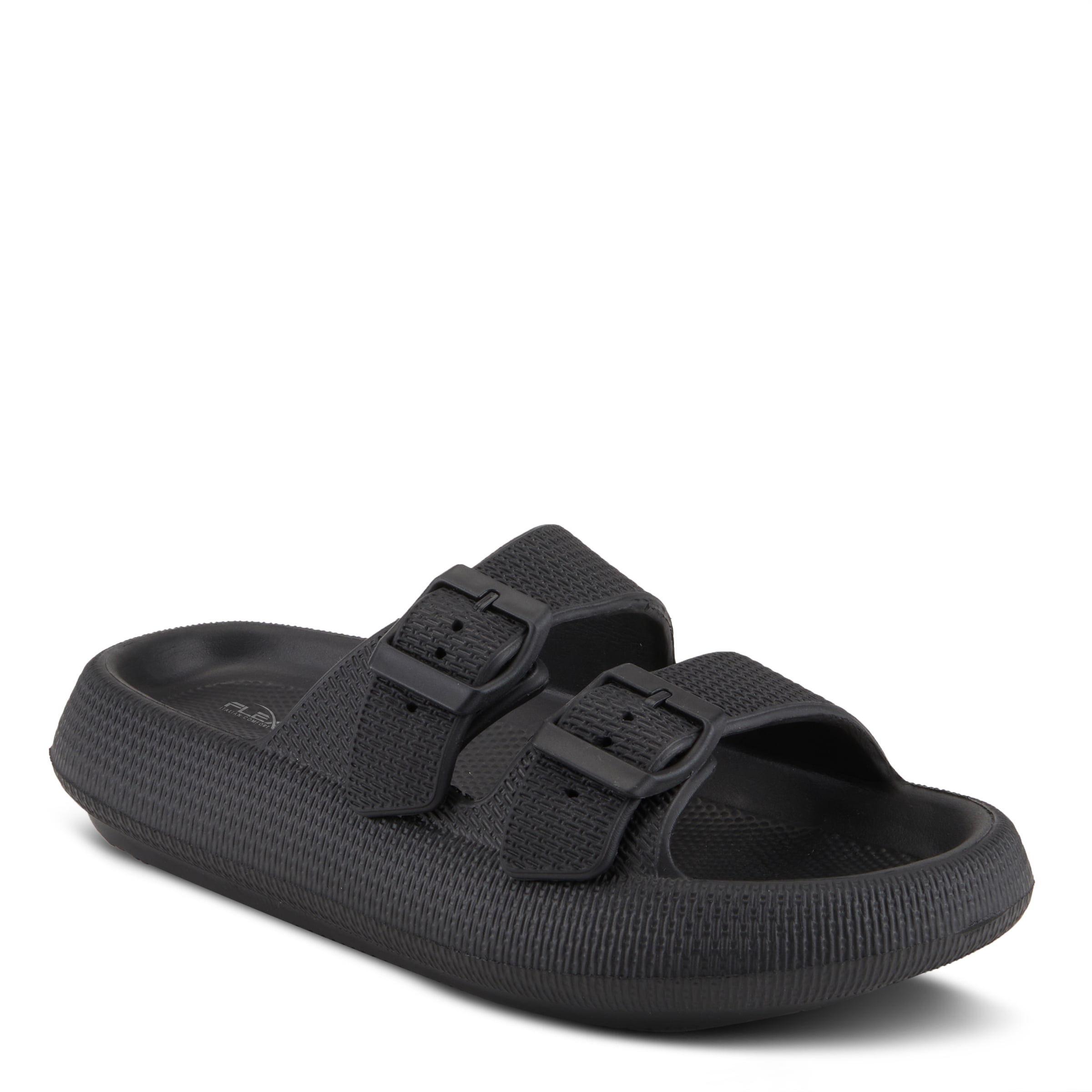 Black Synthetic Women's Casual Slide Sandals with Buckles