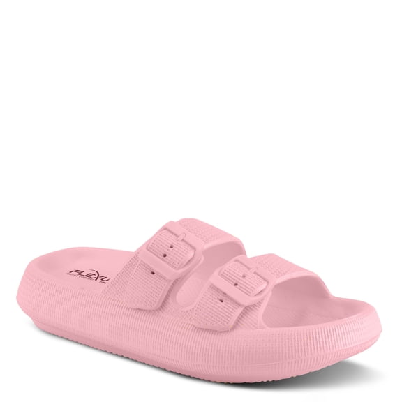 Flexus Women's Bubbles Waterproof Slide Sandals with Adjustable Buckle Straps - Cushioned Footbed, Lightweight EVA Sole, Padded Insole, Slip-On Comfort