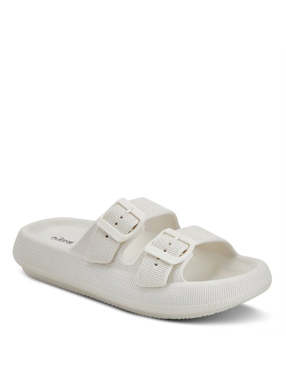 Women's Bubbles Waterproof Slide Sandals with Adjustable Buckle Straps - Cushioned Footbed, Lightweight EVA Sole, Padded Insole, Slip-On Comfort