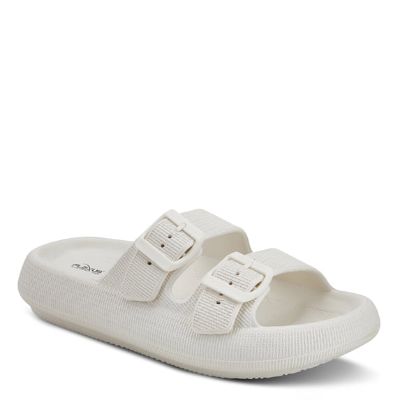 Flexus Women's Bubbles Waterproof Slide Sandals with Adjustable Buckle Straps - Cushioned Footbed, Lightweight EVA Sole, Padded Insole, Slip-On Comfort