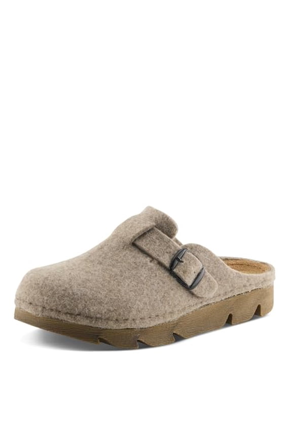 Clogger Indoor and Outdoor Slip On Slippers for Women | Wool Felt Upper, Real Suede Insole, Machine Washable, Decorative Buckle Strap, Comfortable Design