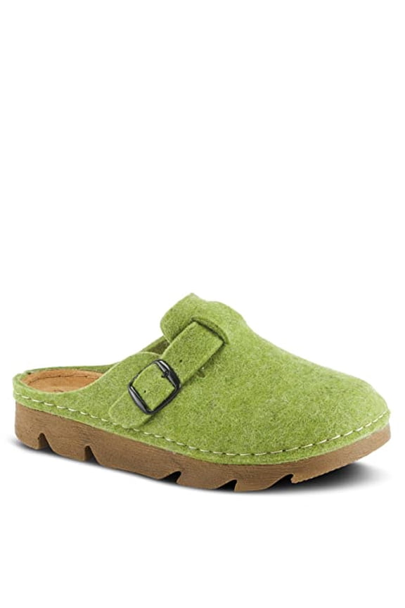Clogger Indoor and Outdoor Slip On Slippers for Women | Wool Felt Upper, Real Suede Insole, Machine Washable, Decorative Buckle Strap, Comfortable Design