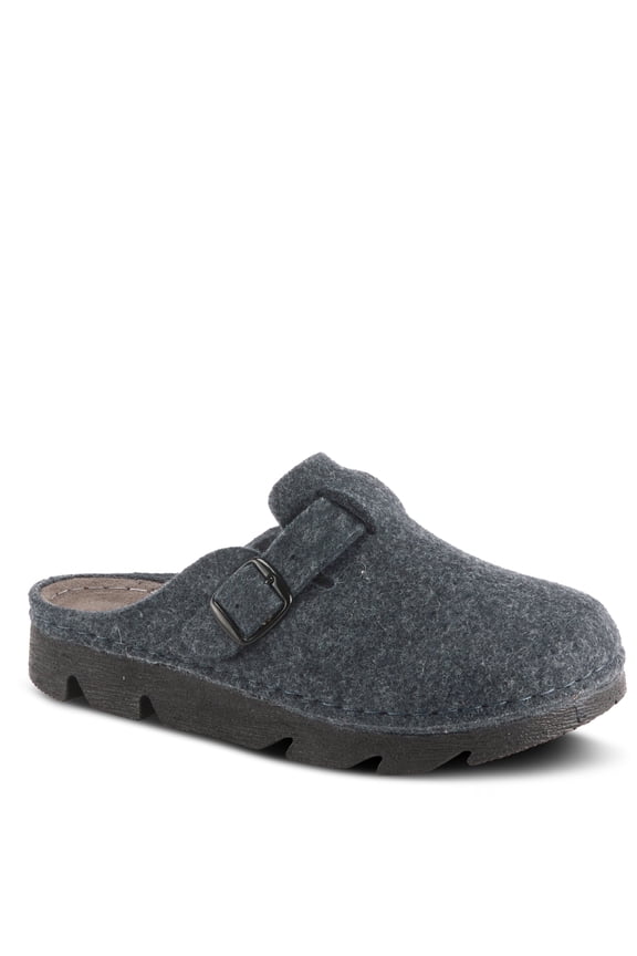 Clogger Indoor and Outdoor Slip On Slippers for Women | Wool Felt Upper, Real Suede Insole, Machine Washable, Decorative Buckle Strap, Comfortable Design