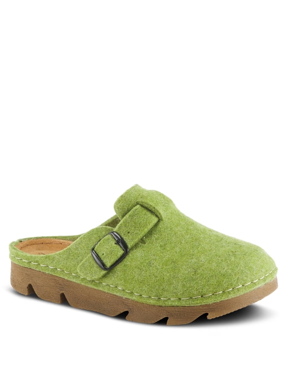 Clogger Indoor and Outdoor Slip On Slippers for Women | Wool Felt Upper, Real Suede Insole, Machine Washable, Decorative Buckle Strap, Comfortable Design