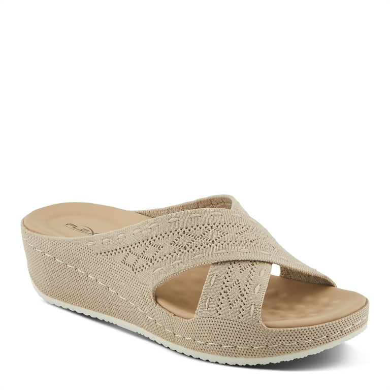 Flexus Women's MESHANA Cross Tong Slide Wedge Sandals Taupe EU 39