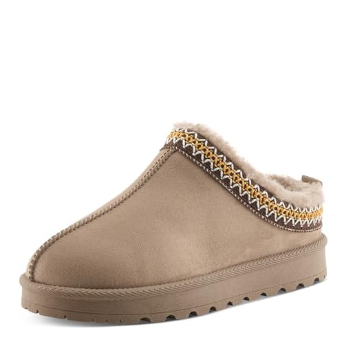 Flexus Alexon Open Back Clog for Women – Faux Suede Slip-On with Faux Fur Lining and Removable Insole – Indoor/Outdoor Comfort