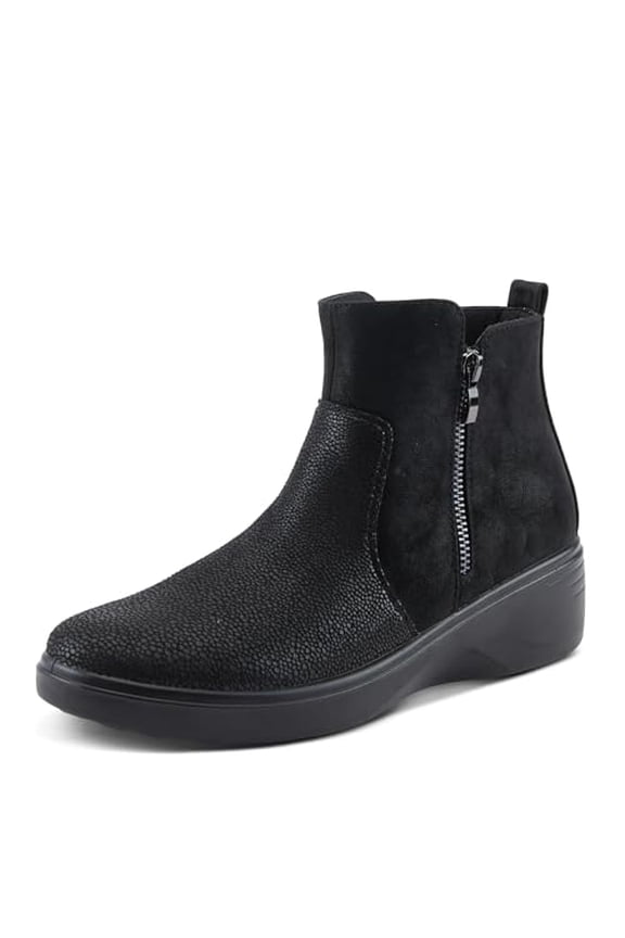 Women's YANCEY Wedge Booties with Embossed Pattern, Dual Zippers, and Comfortable Fit