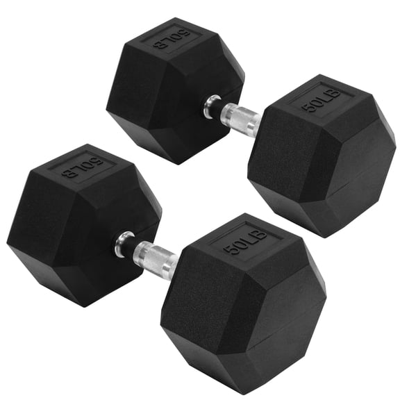 Flexwave 50 LB Rubber Hex Dumbbells, Set of 2, Non-Slip Grip for Home Gym Strength Training