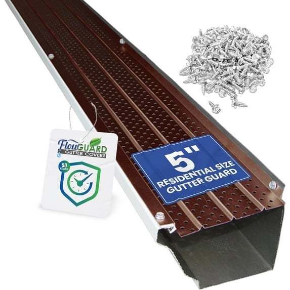 FlowGuard Gutter Guards 30-Year 5" Residential Gutter Cover System - Brown - 102 Feet