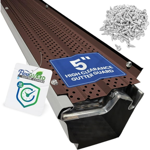 FlowGuard Gutter Guards 5" High Clearance 30-Year Gutter Cover System - Brown - 22ft