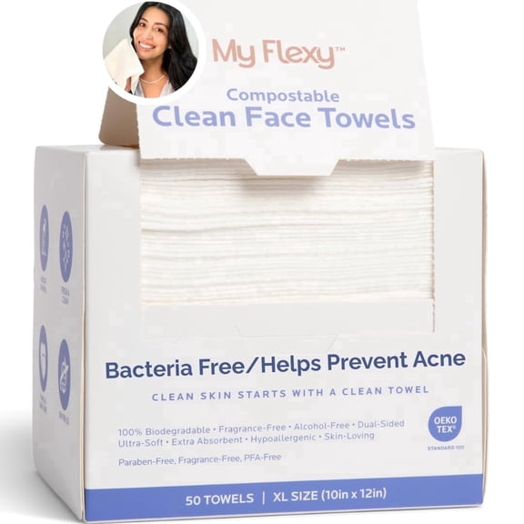 My Flexy Disposable Face Towels XL for Skin Care & Makeup Remover Dry Wipes, Clean Facial Towel, Biodegradable,Hypoallergenic Wash Cloth, Clean Face Towels, Ultra Soft & Absorbent Dry Wipe
