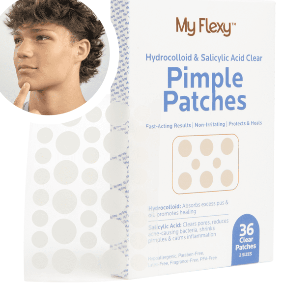 My Flexy Pimple Patches Hydrocolloid Overnight Acne Patches with Salicylic Acid for Face, Ultra Thin Invisible Zit Sticker Blemish Protection, Whiteheads & Breakouts-36 Count Clear, 2 Sizes