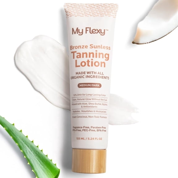 My Flexy Sunless Tanning Lotion Made With Organic Ingredients, Moisturizing Self Tanner, Non Sticky Gradual Tanning, Streak-Free, Bronze Hydrating Fake Tan Lotion for Body with Aloe & Shea Butter