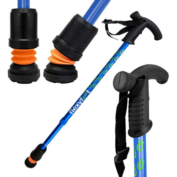 Flexyfoot Shock Absorbing Derby Handled Walking Stick Blue