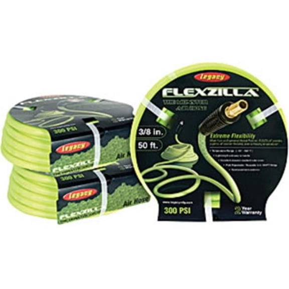 Flexzilla .5 in. x 50ft Yellow Air Hose with .38 in. MNPT - Bright Green - 1/2in. x 50ft