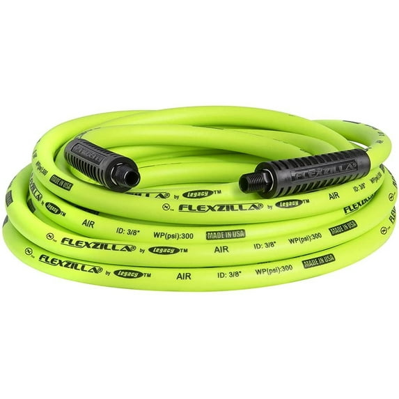 Flexzilla Air Hose, 3/8 in. x 25 ft, 1/4 in. MNPT Fittings, Heavy Duty, Lightweight, Hybrid, ZillaGreen - HFZ3825YW2