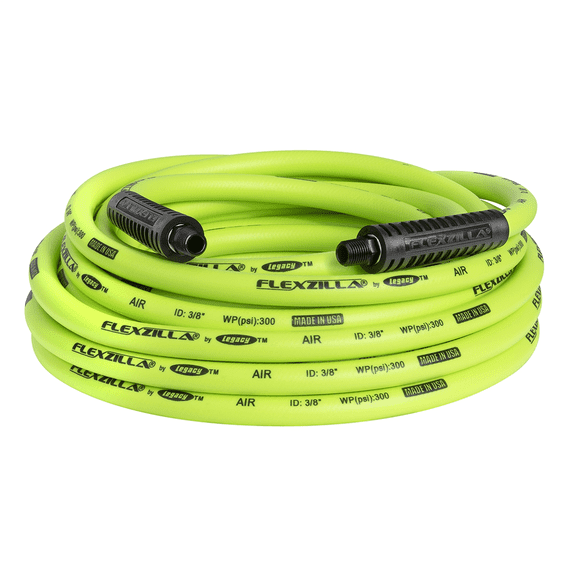 Legacy Flexzilla HFZ3835YW2 Air Hose 3/8 Inch x 35 Foot, Hybrid Polymer All Weather Hose with 300 PSI Rating, Wont Kink Under Pressure, Lays Flat with Zero Memory, Bend Restrictors, ZillaGreen Color