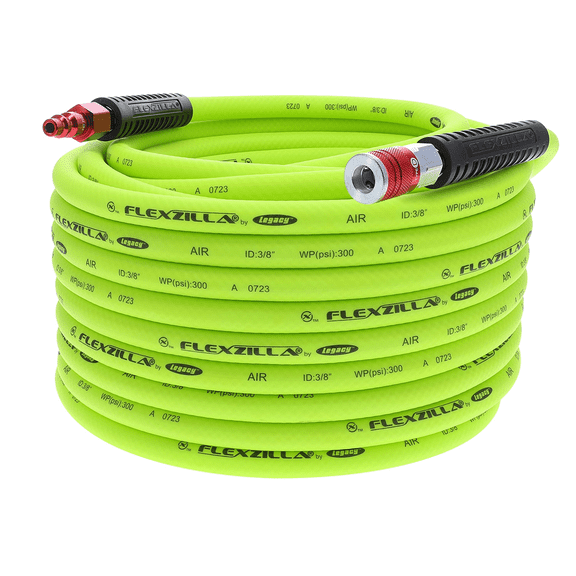 Flexzilla Air Hose Kit, 3-Piece, 3/8" x 100', ZillaGreen, with ColorConnex Coupler and Plug, Type D, Red