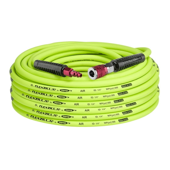 Flexzilla Air Hose Kit, 3-Piece, 1/4" x 100', ZillaGreen, with ColorConnex Coupler and Plug, Type D, Red
