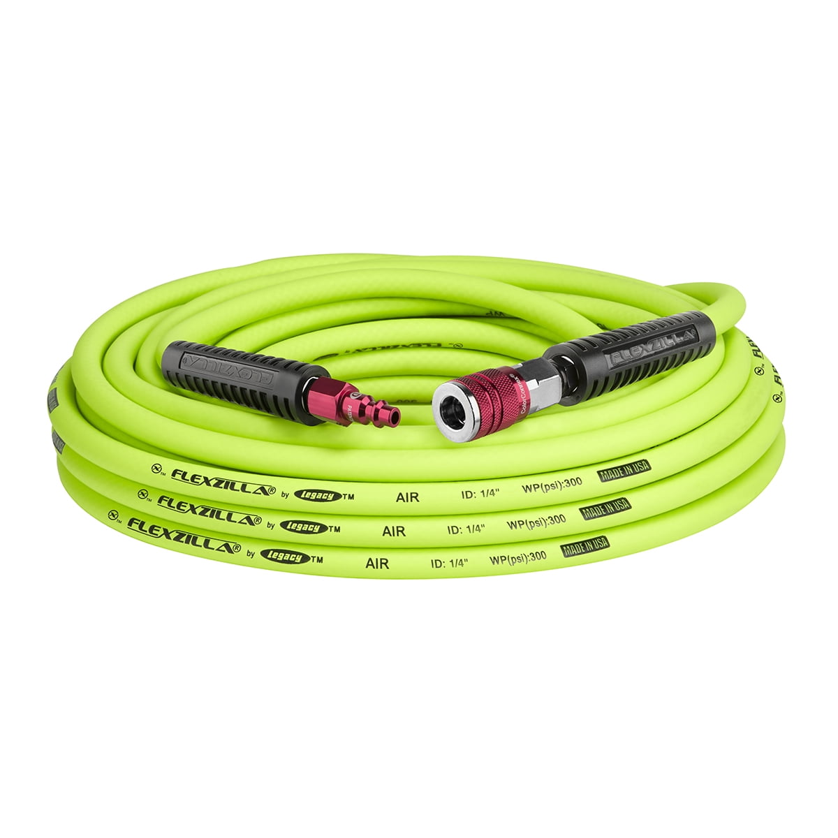 Flexzilla® Air Hose Kit, 3-Piece, 1/4" x 50', Flexible Hybrid Polymer, ZillaGreen™, with ColorConnex® Coupler and Plug, Type D, Red