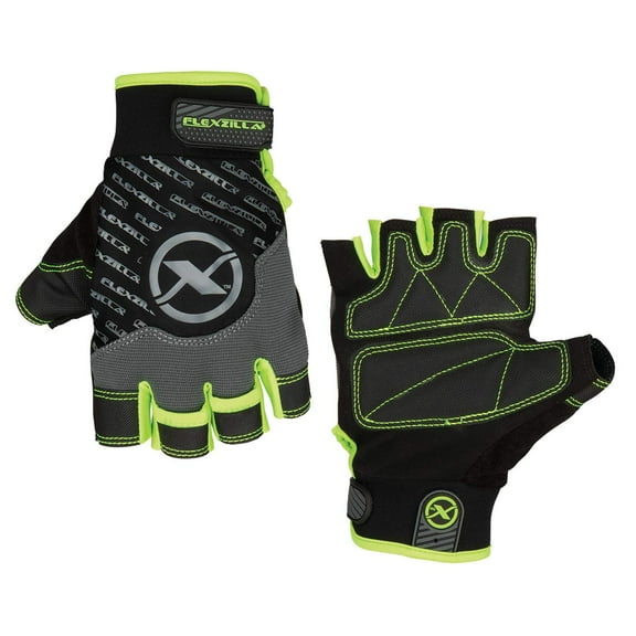 Flexzilla GH330XXL High Dexterity, Polyurethane Palm, Gray/Black/ZillaGreen, XXL Fingerless Gloves