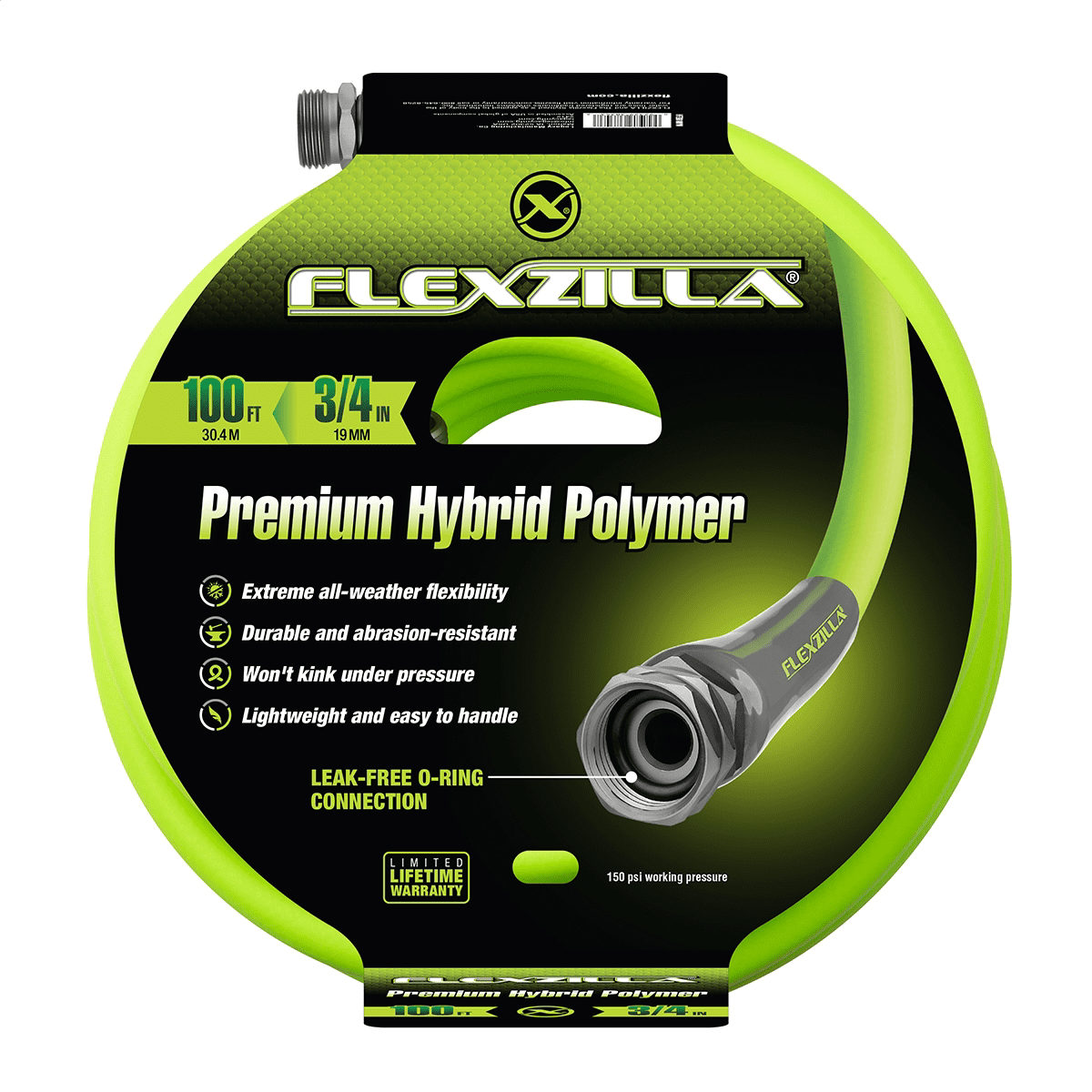 Legacy Manufacturing Flexzilla Garden Hose, 3/4" x 100', 3/4" - 11 1/2 GHT Fittings