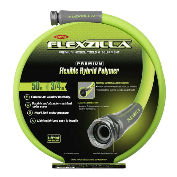 Flexzilla Garden Hose, 3/4" x 50', Flexible Hybrid Polymer, ZillaGreen