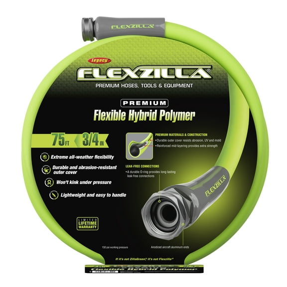 Flexzilla Garden Hose, 3/4" x 75', Flexible Hybrid Polymer, ZillaGreen
