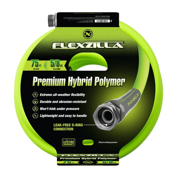Flexzilla® Premium Grade Garden Hose, 5/8 in. x 75ft., Hybrid Polymer, ZillaGreen™