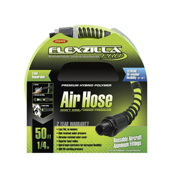 Flexzilla Heavy Duty Lightweight MNPT Fittings Pro Air Hose, 1/4 Inch x 50 Feet