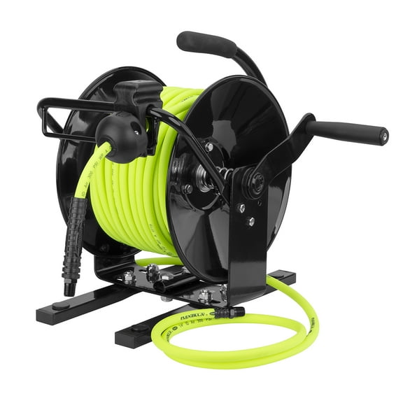 Flexzilla Manual Air Hose Reel, Open Face, Portable, 1/4" x 100', Flexible Hybrid Polymer, ZillaGreen