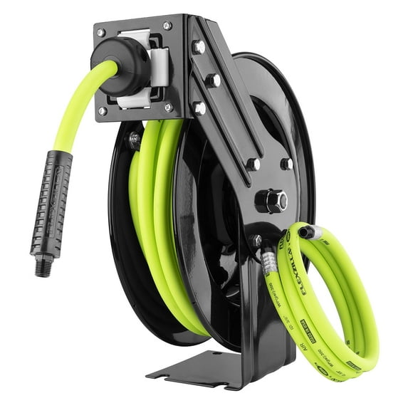 Flexzilla® Retractable Air Hose Reel, Open Face, Single Axle Arm, 3/8" x 25', ZillaGreen™