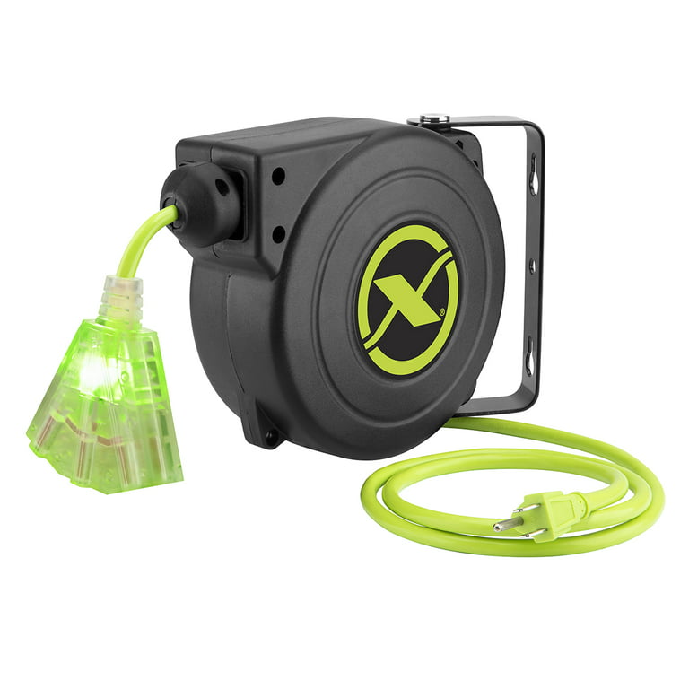 Flexzilla® Retractable Extension Cord Reel, 16/3 AWG SJTOW Cord, 25',  Grounded Triple Tap Outlet