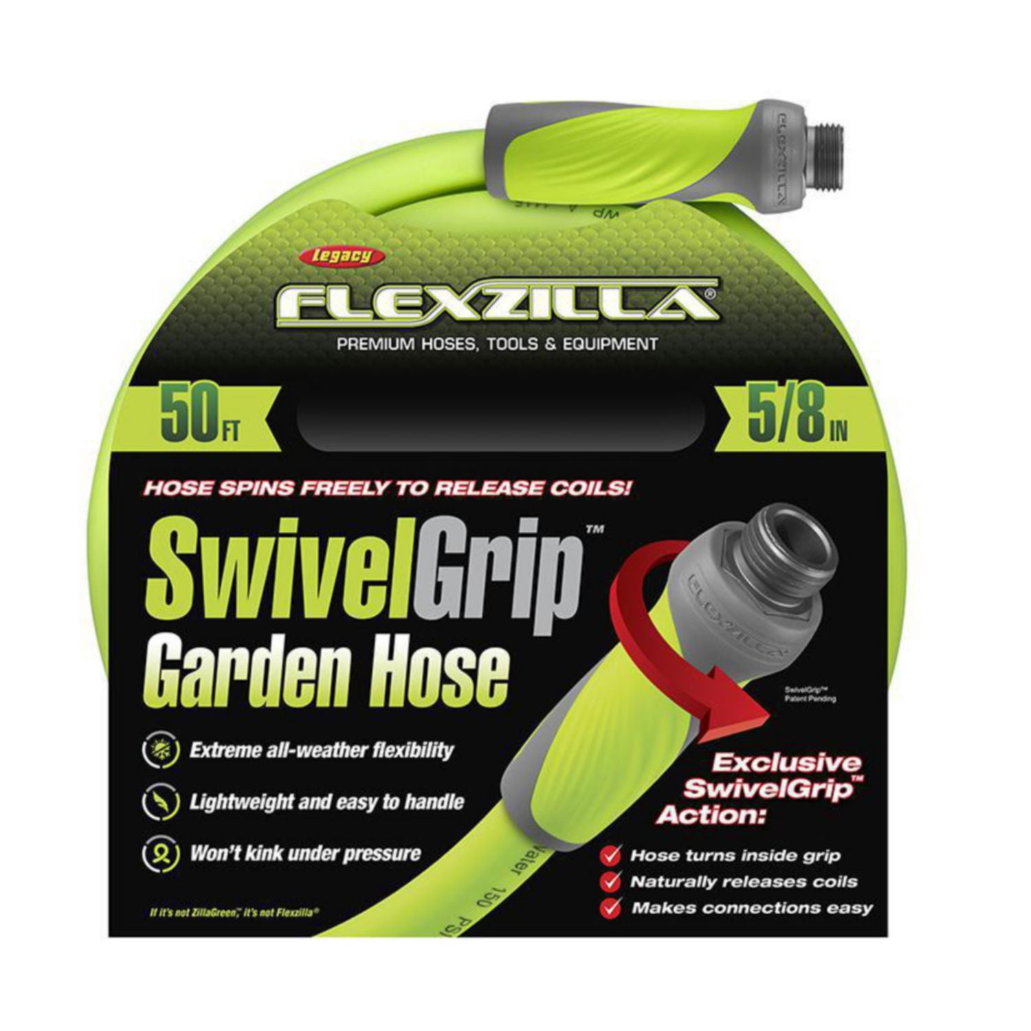 Flexzilla® SwivelGrip® Garden Hose, Hybrid Polymer, 5/8 x 50', ZillaGreen