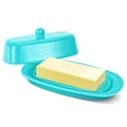 thumbnail image 1 of Flexzion Ceramic Blue European Butter Dish with Lid for Countertop (7 Inch) - 1 Stick Butter Holder for Counter, Cream Cheese Container Storage Keeper, 1 of 9
