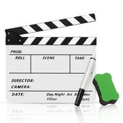FLEXZION Directors Film Clapper Board Film Slate, Acrylic Plastic Dry Erase Movie Clapboard for Studio Camera Theater Props TV Video Film Cut Action Scene Slate Board 10x12" with Black/White Sticks