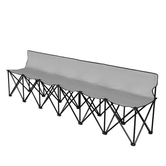 Flexzion Portable Folding Bench Seat, 6 Seater, Collapsible Soccer Bench, Portable Bench Seats for Bleachers, Camping, Sideline, with Back Rest and Carrying Bag, Gray